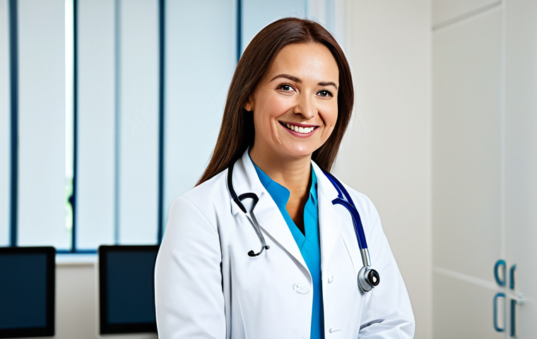 Medical Professional in a Clinic**

"A compassionate doctor wearing a white coat and stethoscope, smiling gently at a patient in a modern, well-lit clinic, demonstrating empathy, fully clothed, professional attire, safe for work, appropriate content, perfect anatomy, natural proportions, medical photography, high quality, family-friendly."

**