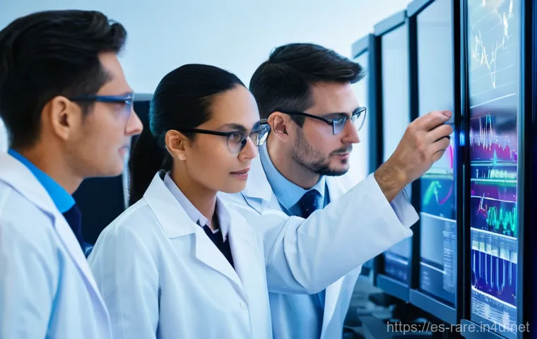 루게릭병 치료 비용 비교 - **Laboratory:** A diverse group of scientists (respectfully dressed in lab coats) are examining data...