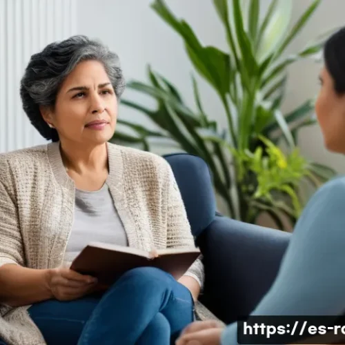 다발성 경화증 환자의 심리 지원 - A compassionate therapy session scene between a middle-aged Hispanic woman diagnosed with multiple s...