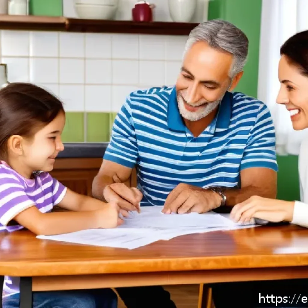 난치병 환자를 위한 보험 상품 - A caring Spanish family gathered around a dining table in a cozy, sunlit living room, discussing fin...